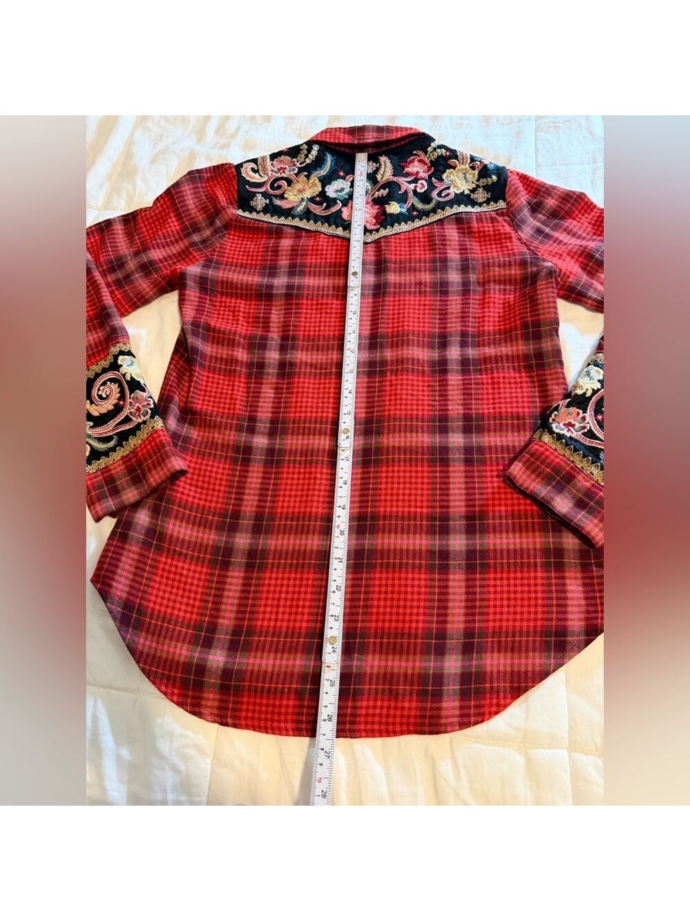 Johnny Was Esme Embroidered Western Pearlsnap Shirt Red Plaid Rodeo Women's XXS - Picture 11 of 14